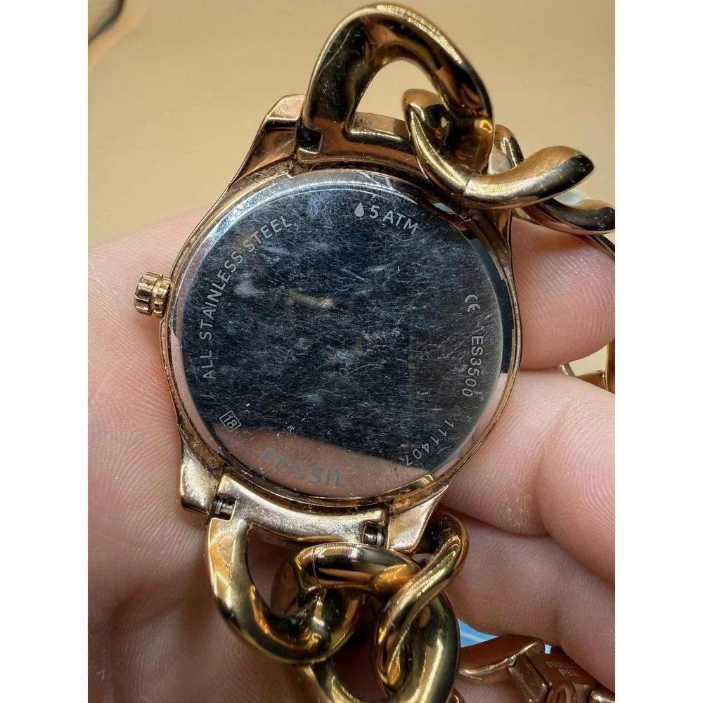 Fossil ES3500 Chain Link Wristwatch Womens Rose Gold Classic Timeless Watch